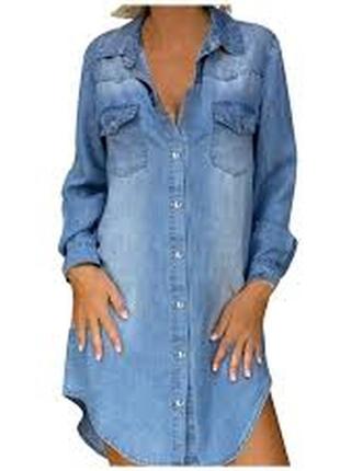 Рубашка удлиненная джинсовая платье xl размер 50 / 16 с длинным рукавом новая1 фото