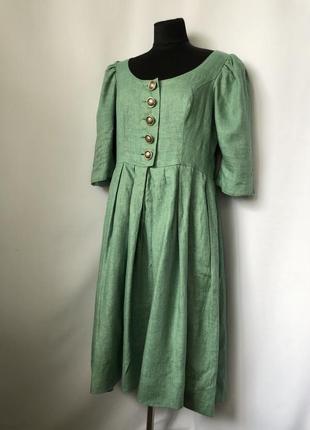 Баварское платье льняное бирюзовое дирндль народное платье металлические пуговицы3 фото