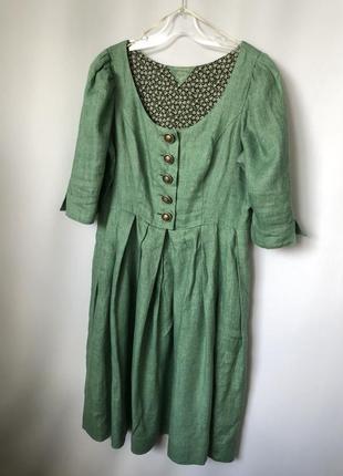 Баварское платье льняное бирюзовое дирндль народное платье металлические пуговицы4 фото