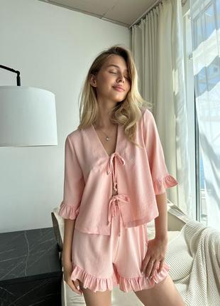 Домашній комплект двійка сорочка з шортами легка піжама для дому