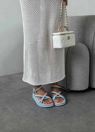 Женские стильные, легкие голубые замшевые переплетенные босоножки, топ продаж