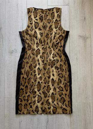 Леопардовое платье футляр без рукавов с искусственным мехом6 фото