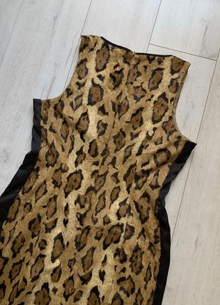Леопардовое платье футляр без рукавов с искусственным мехом5 фото