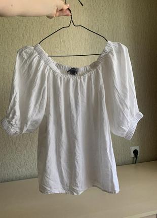 Новая белая блуза с открытыми плечами лен2 фото