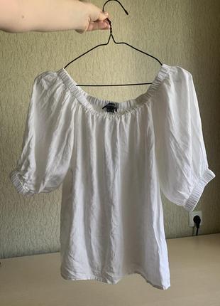 Новая белая блуза с открытыми плечами лен5 фото