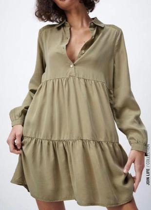 Сукня сорочка ярусна babydoll хакі від zara