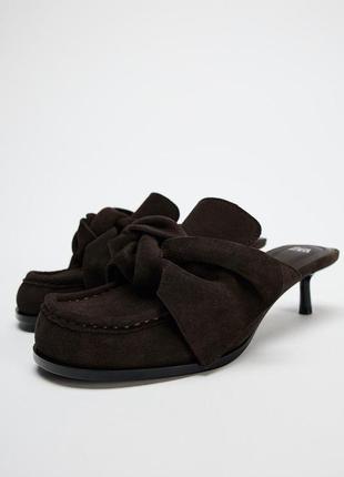 Туфли мюли коричневые замшевые zara new