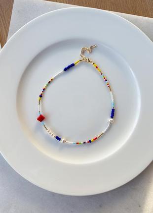 Чокер из бисера с натуральными жемчужинами и кораллом, чокер микс разноцветный с жемчугом, ожерелье из жемчужин, трендовое ожерелье летнее2 фото