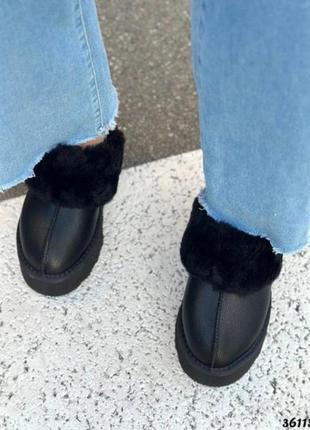 Мюлі зимові з натуральної шкіри, зимові теплі дихаючі мюлі чорного кольору