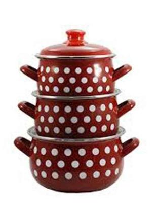 Набір емальованого посуду, горох червоний 558 red (т) 84311 тм interos1 фото