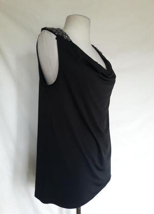 Женская черная летняя блуза, блузка, майка,  на плечах камни7 фото