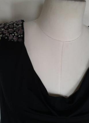 Женская черная летняя блуза, блузка, майка,  на плечах камни3 фото