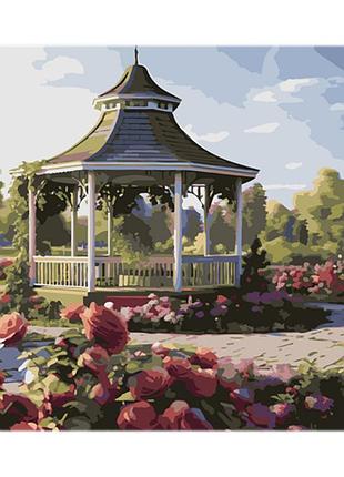 Картина за номерами strateg альтанка серед квітів на кольоровому фоні розміром 40х50 см (mz053)