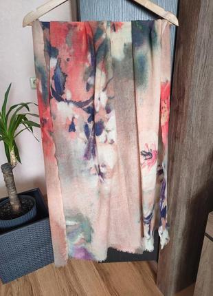 Просто невероятный палантин акварельные цветы из шерсти и шелка бренд ombre london4 фото