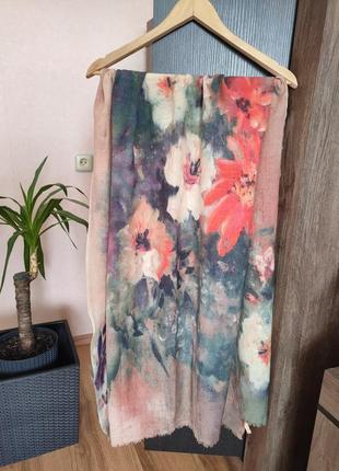 Просто невероятный палантин акварельные цветы из шерсти и шелка бренд ombre london2 фото