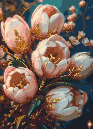 Картина по номерам 50*60 см цветы. нежные тюльпаны с золотыми красками оригами lw 3304-big exclusive