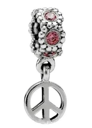 Оригинальный шарм pandora peace dangle with salmon zirconia редкость