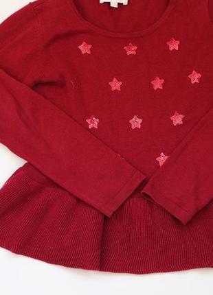 Нарядный тонкий красный свитер джемпер с баской девочке charles vogele пайетки