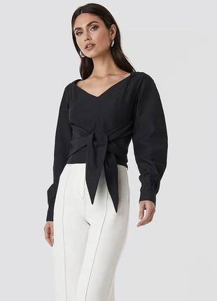Блуза з поясом широкі рукава na-kd в стилі cos zara tied waist puff sleeve blouse4 фото