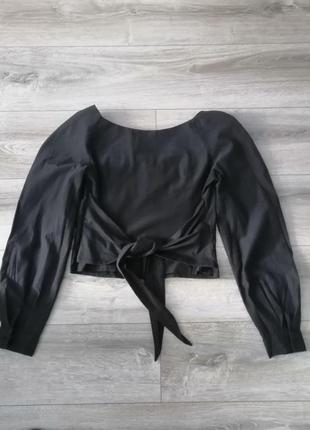 Блуза з поясом широкі рукава na-kd в стилі cos zara tied waist puff sleeve blouse6 фото