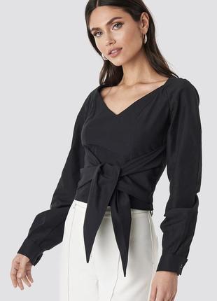 Блуза с поясом широкие рукава na-kd в стиле cos zara tied waist puff sleeve blouse