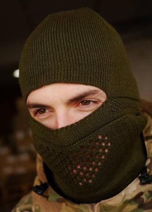 Чоловіча балаклава шапка підшоломник хакі зсу, армійська балаклава в'язана, воєнна зимова шапка маска баф
