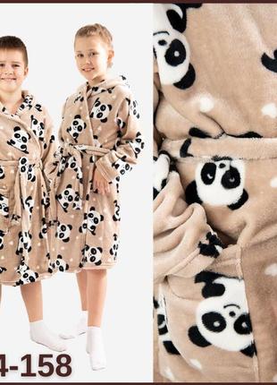 Домашній дитячий халат з капюшоном на дівчинку, дитячий красивий халат велсофт унісекс, халати на запах для дівчаток з малюнком