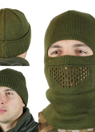 Тактическая зимняя маска балаклава хаки зсу, вязаные военные зимние шапки балаклавы, подшлемник маска для всу
