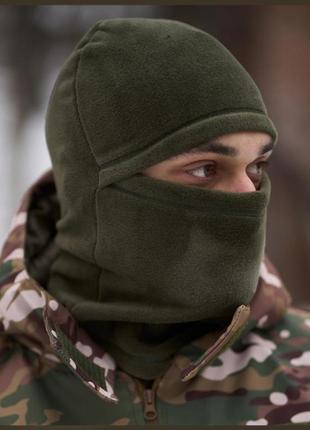 Тактическая флисовая балаклава на зиму хаки, универсальная теплая военная шапка бафф зсу олива, защитная маска