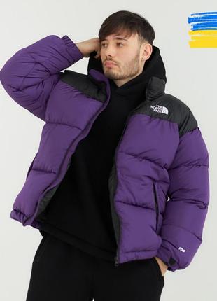 Чоловічий зимовий короткий пуховик the north face 700, тепла якісна курточка тнф на зиму фіолет із капюшоном