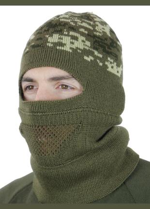 Чоловіча балаклава шапка підшоломник олива піксель зсу, армійська балаклава в'язана, воєнна зимова шапка маска