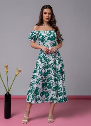 Квіткова зелена сукня з відкритими плечима