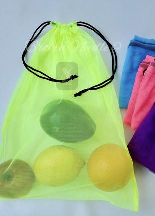 Набір еко мішечків для покупок, фруктовки, мішки-сітки для овочів фруктів яскраві2 фото