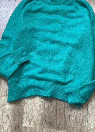 Стильный зеленый пушистый шерстяной/альпака свитер, джемпер, реглан zara, p.s/m2 фото
