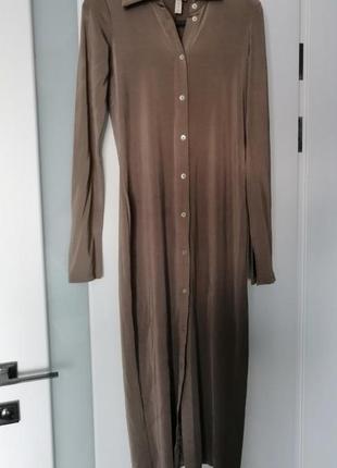 Довга міді натуральна легка обтягуюча сукня плаття h&m midi maxi m-m- sleeve dress