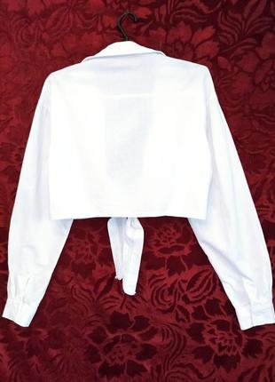 Белая укороченная рубашка на завязках короткая рубашка топ4 фото