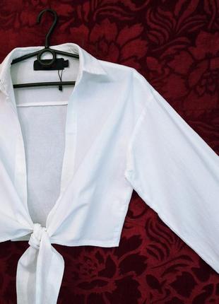 Белая укороченная рубашка на завязках короткая рубашка топ3 фото