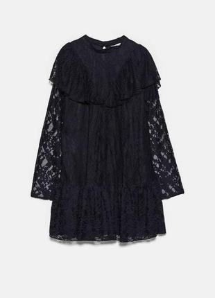 Чорне мереживне плаття-комбінезон із мереживною оборкою в романтичному стилі бароко zara1 фото