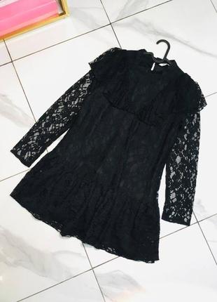 Чорне мереживне плаття-комбінезон із мереживною оборкою в романтичному стилі бароко zara4 фото