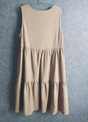 Расклешенное ярусное платье из смесового льна цвета хаки 50-52-54 размера5 фото