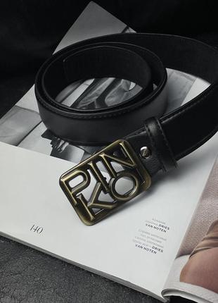 Ремень pinko text leather belt black/bronze 100 x 3.6 cм