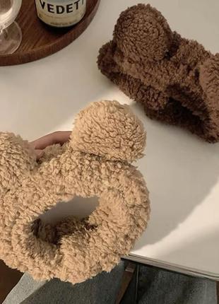 Пов'язка на голову тепла плюшева "ведмедик" (ведмідь) з вушками, wuke one size