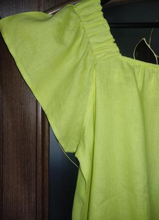 Льняна блуза оверсайз лимонного кольору next (100% льон)7 фото