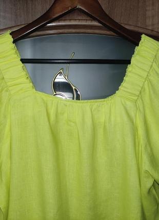 Льняна блуза оверсайз лимонного кольору next (100% льон)8 фото