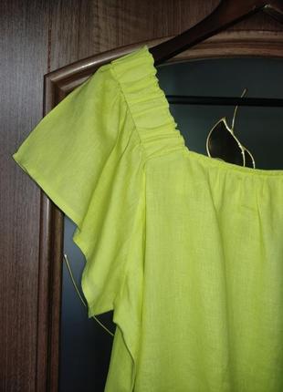 Льняна блуза оверсайз лимонного кольору next (100% льон)6 фото