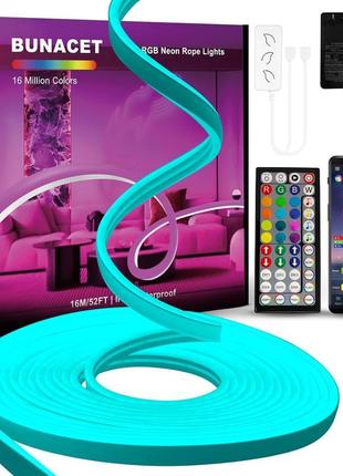 52-футовые светодиодные неоновые веревочные светильники, bunacet rgb strips light с радиочастотным пультом