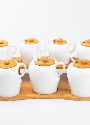 Набір для спецій із ложками на дерев'яній підставці 7 шт hp248