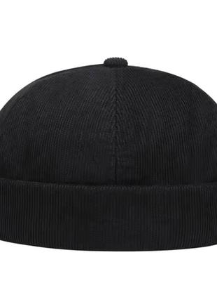 Кепка докер "вельвет" (docker cap, мини бини, бескозырка) без козырька черный, унисекс wuke one size