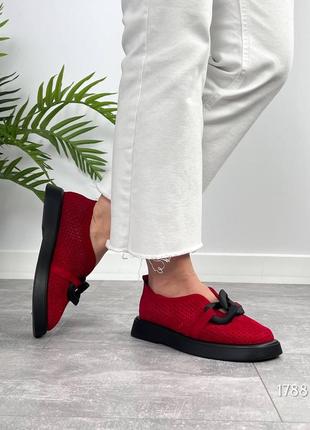 Туфли missia, красный, натуральная замша с перфорацией3 фото