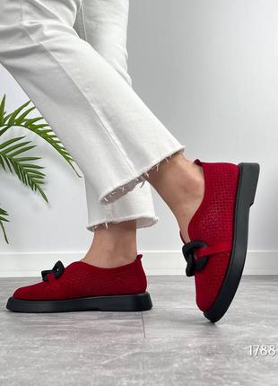 Туфли missia, красный, натуральная замша с перфорацией5 фото